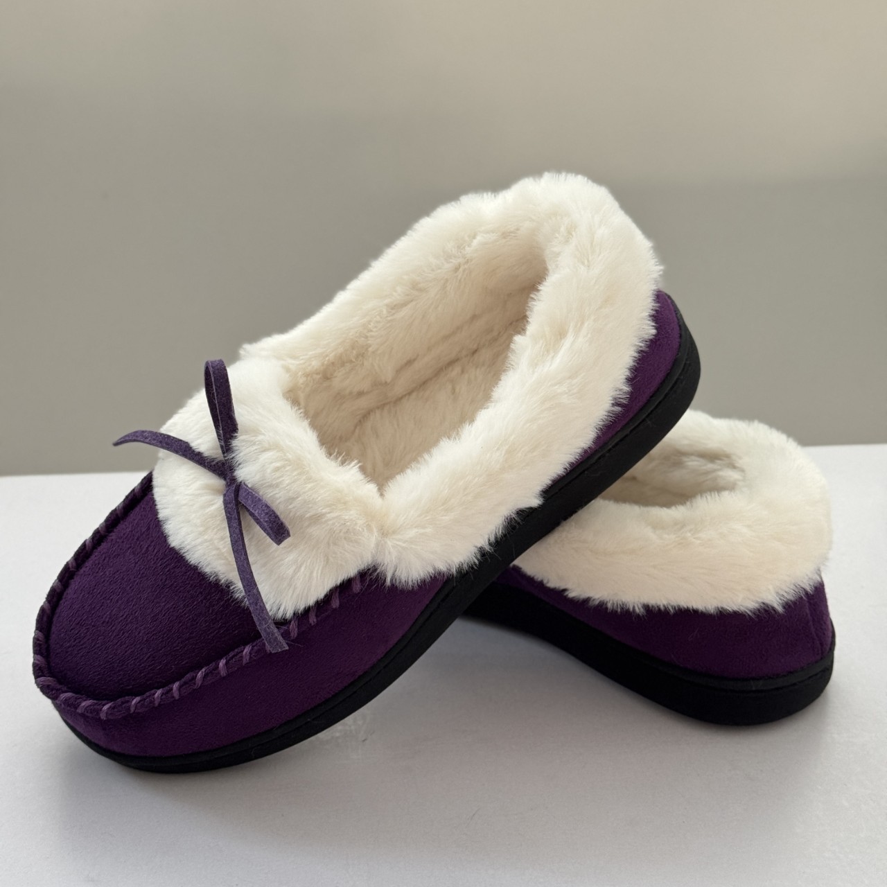 Warm Indoor Fur Bag - Bow Decorated Home Cotton Shoes for Autumn Winter