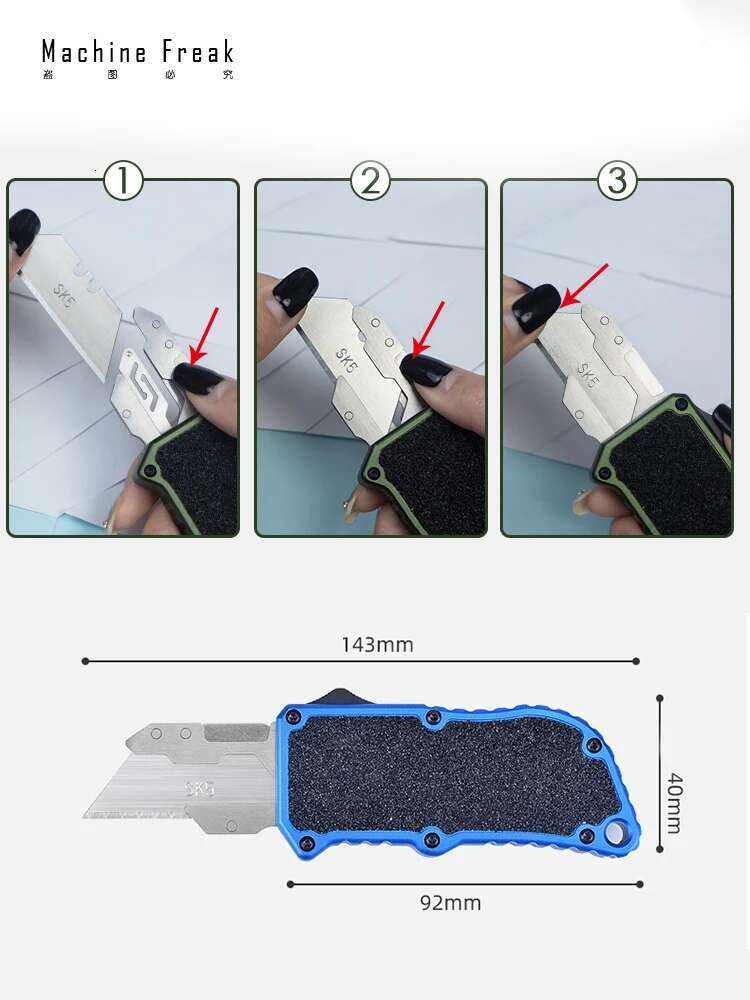 Exocet Series OTF Utility EDC Wallpaper Cutter Paper Knife Replaceable Sk5 Blades Aluminum Alloy Frosting Pocketknives