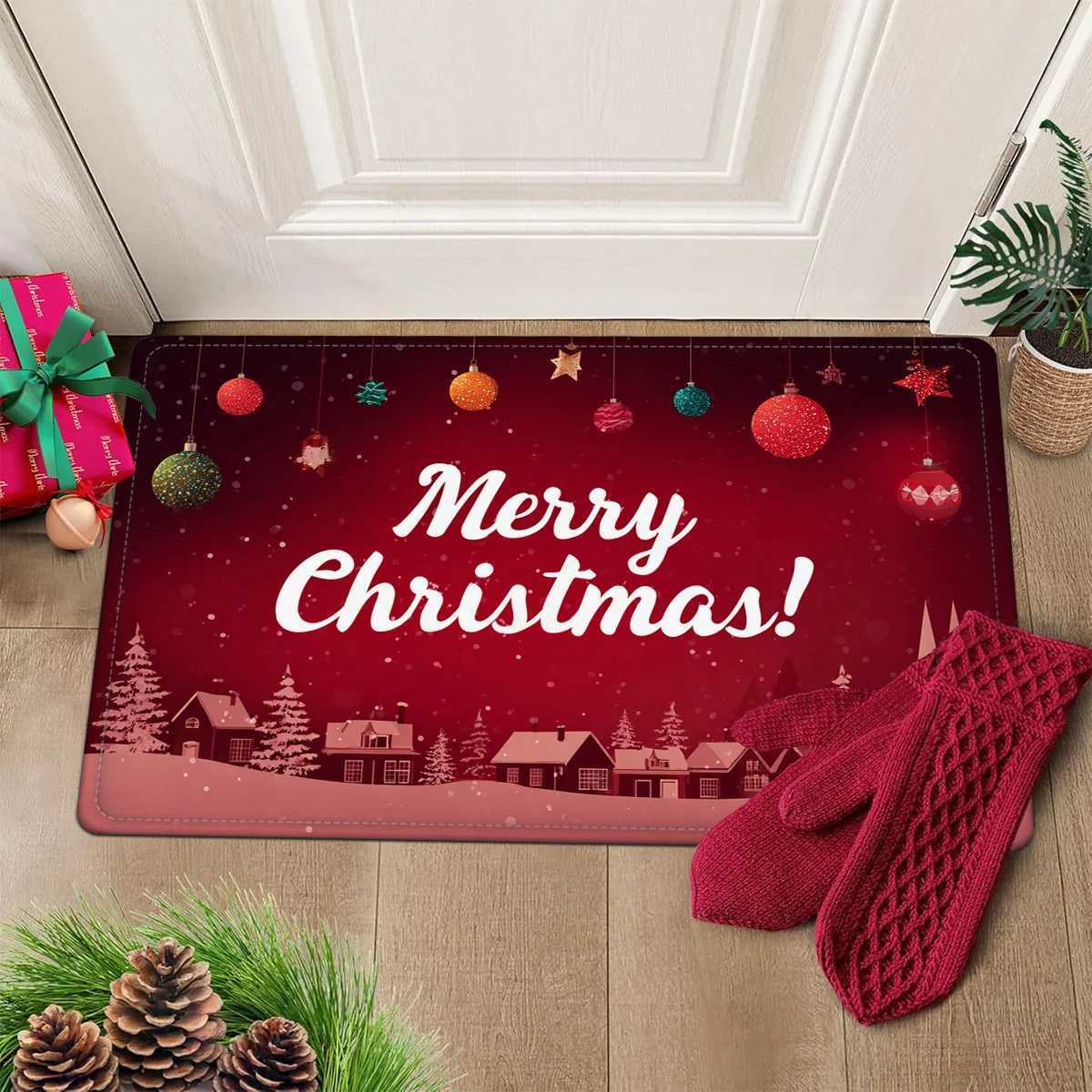 Christmas Doormat Carpet Heavy-Duty Absorbent Non-Slip Mat with Merry Christmas Text Machine Washable for Front Door DecorM251117