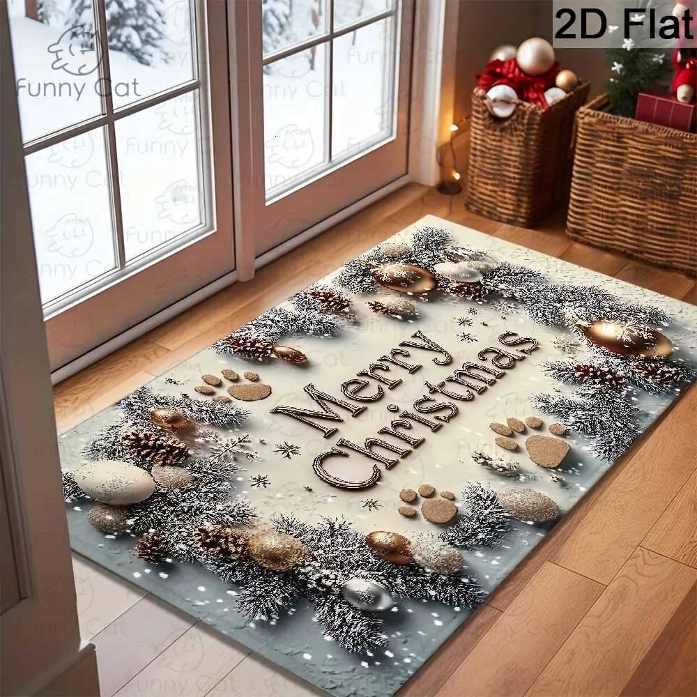 VIKAMA Cartoon Merry Christmas Pet Footprint Carpet Entrance Hall And Bathroom Non-Slip And Dirt-Proof Floor Mat Home DecorM251117
