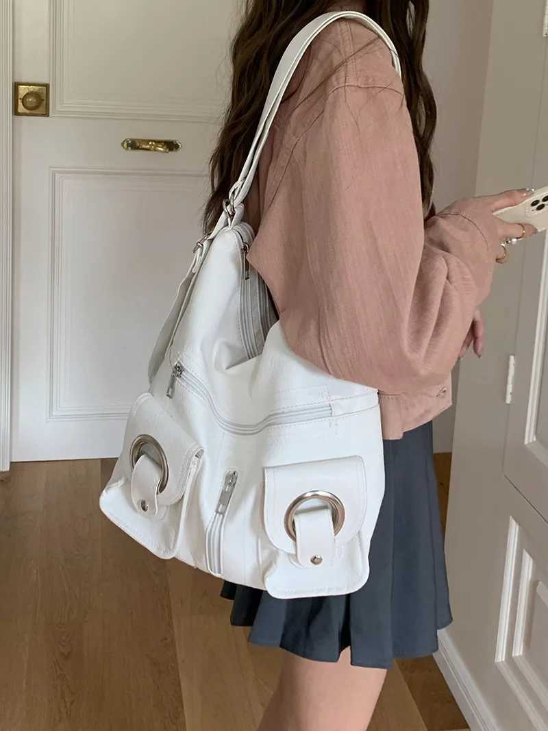 JIAERDI Vintage Grunge Y2k Handbags Women Hot Girls Pockets PU Leather White Backpacks Ladies Harajuku Aesthetic Crossbody BagsW251115