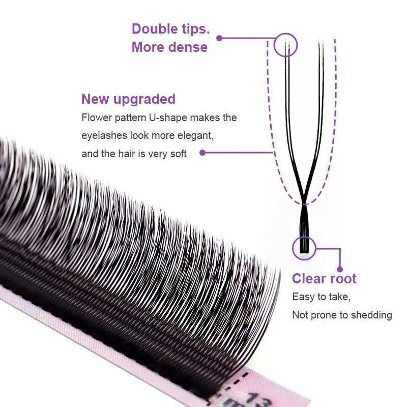 Handmade Matte Black Super Soft Double Tips 2D CC Volume U Shape Y Lash Extension Light weight Premade Fans Eyelash ExtensionT251117