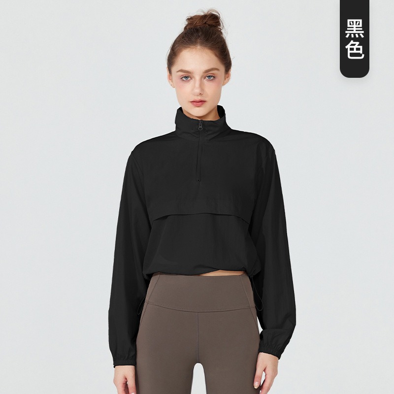 Lightweight windproof sun protection yoga jacket for women loose fit quick dry long sleeve active outerwear for spring and summer workouts