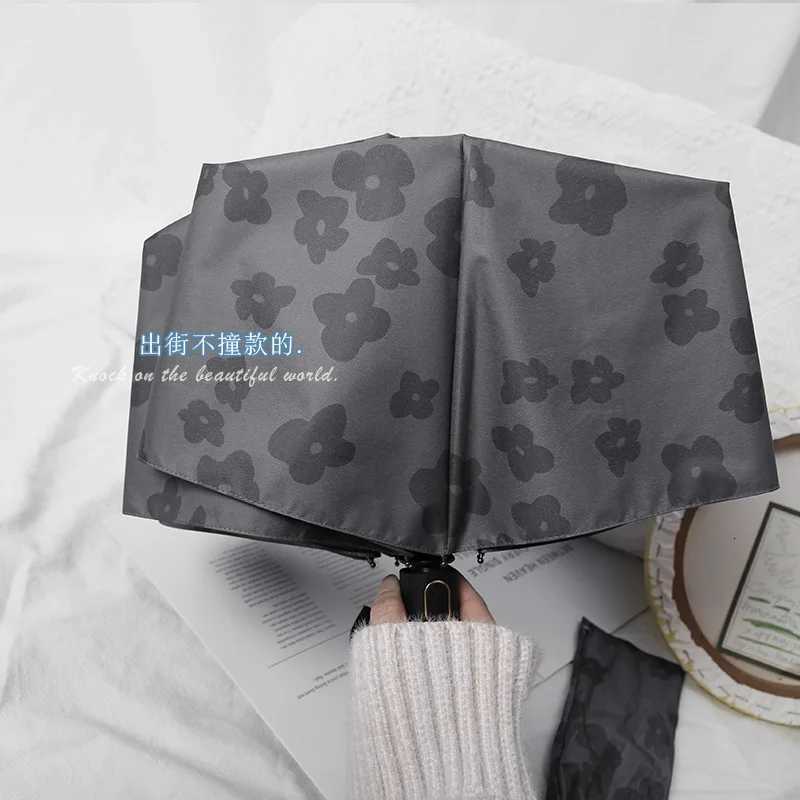 INS Abstinence Style Black Small Floral Automatic Umbrella Women Outdoor Shopping Sunny Folding Umbrella UV-Protection Umbrella C251117