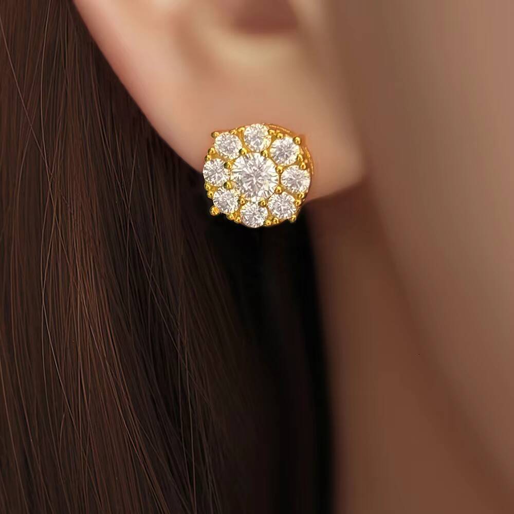 18K Gold Plated 925 Silver Floral Moissanite Earrings Dainty Daisy Studs Jewelry Gift for Women