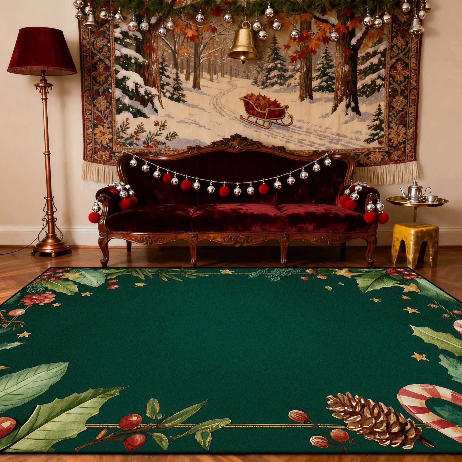 Green Christmas Candy Fluffy Carpet for Living Room Large Area Non-slip Soft Floor Mats Decoration Bedroom Bedside Washable RugM251117