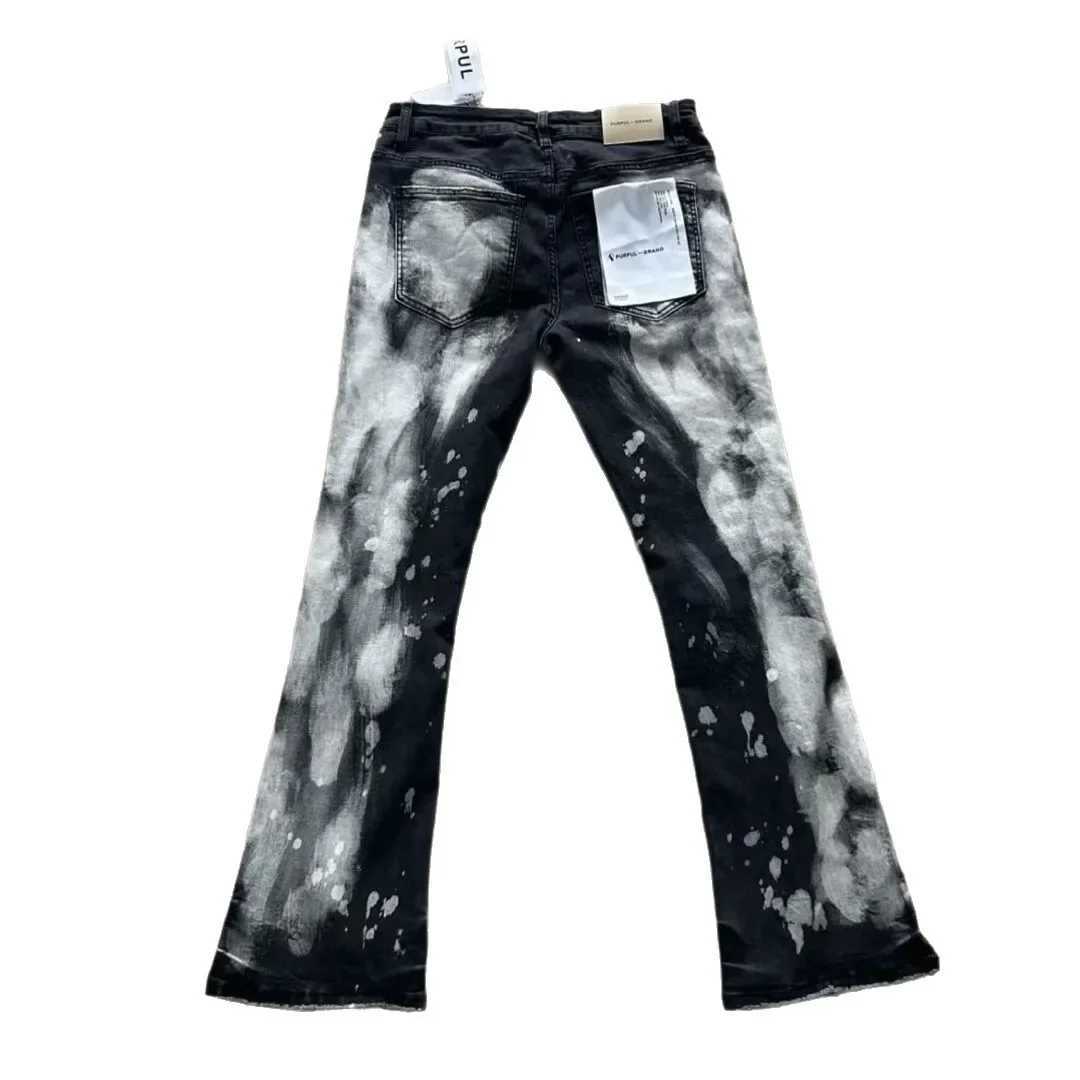 American Style High Street Splashed Ink Bell Bottom Color Block Jeans Mens Slim Fit Elastic Long Pants Trendy Brand New ModelW251117