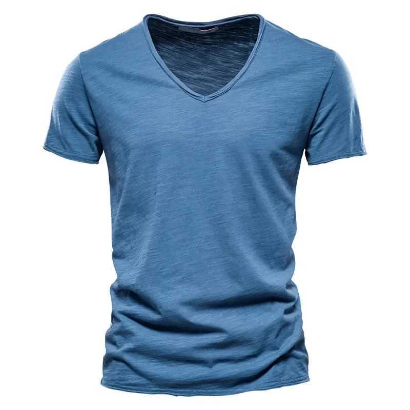 New 100% pure cotton mens T-shirt top V-neck thin short sleeved T-shirt high-quality mens fashionable fitness hot T-shirt size S-5XL Z250417-1