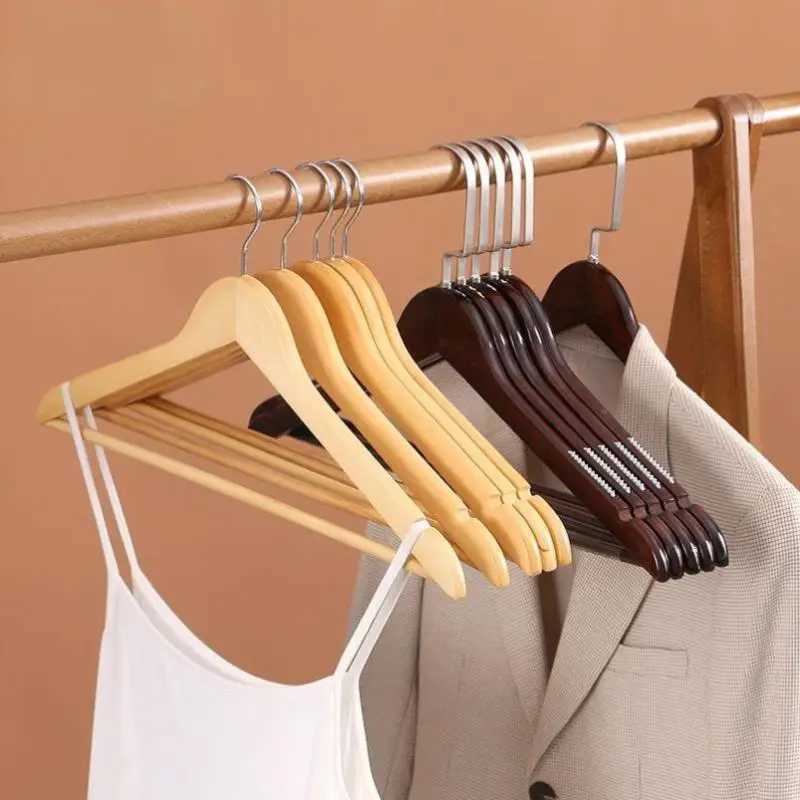2/4 Wooden Hangers Solid Wood Clothes Hangers Clothing Store Wardrobe Home Seamless Adult Rack C251117