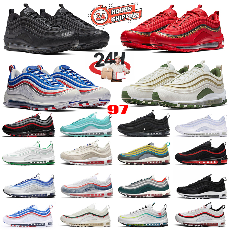 designer shoes 97 Running Shoes Men Women 97s Pink Sneakers Triple Silver Cherry Picnic Gym Running Sneakers 36-45