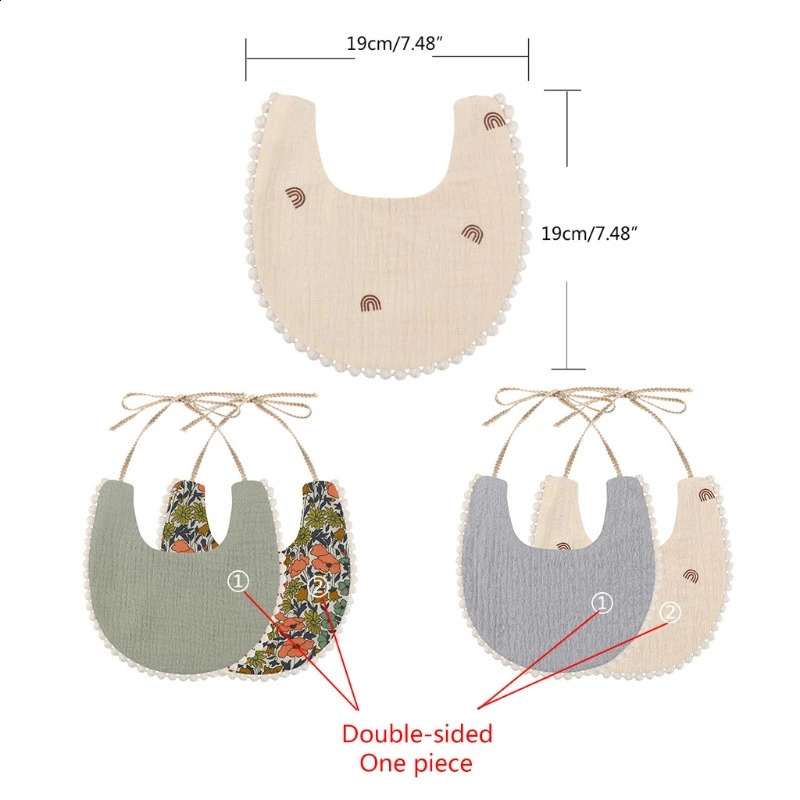 Baby fringe Saliva towel retro doublesided floral print bib feeding Burp fabric Bandana scarf 250414z