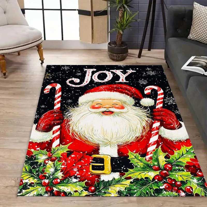 Christmas Joy Santa Claus Printed Area Rug - Polyester Plush Holiday Decor Carpet for Entryway Living Room Bedroom - DurableM251117