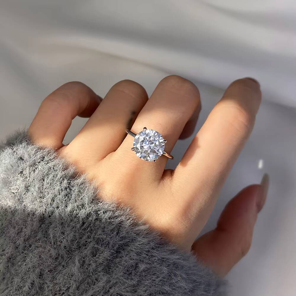 Wholesale S925 Sterling Silver Big Round CZ Solitaire Engagement Rings for Couple