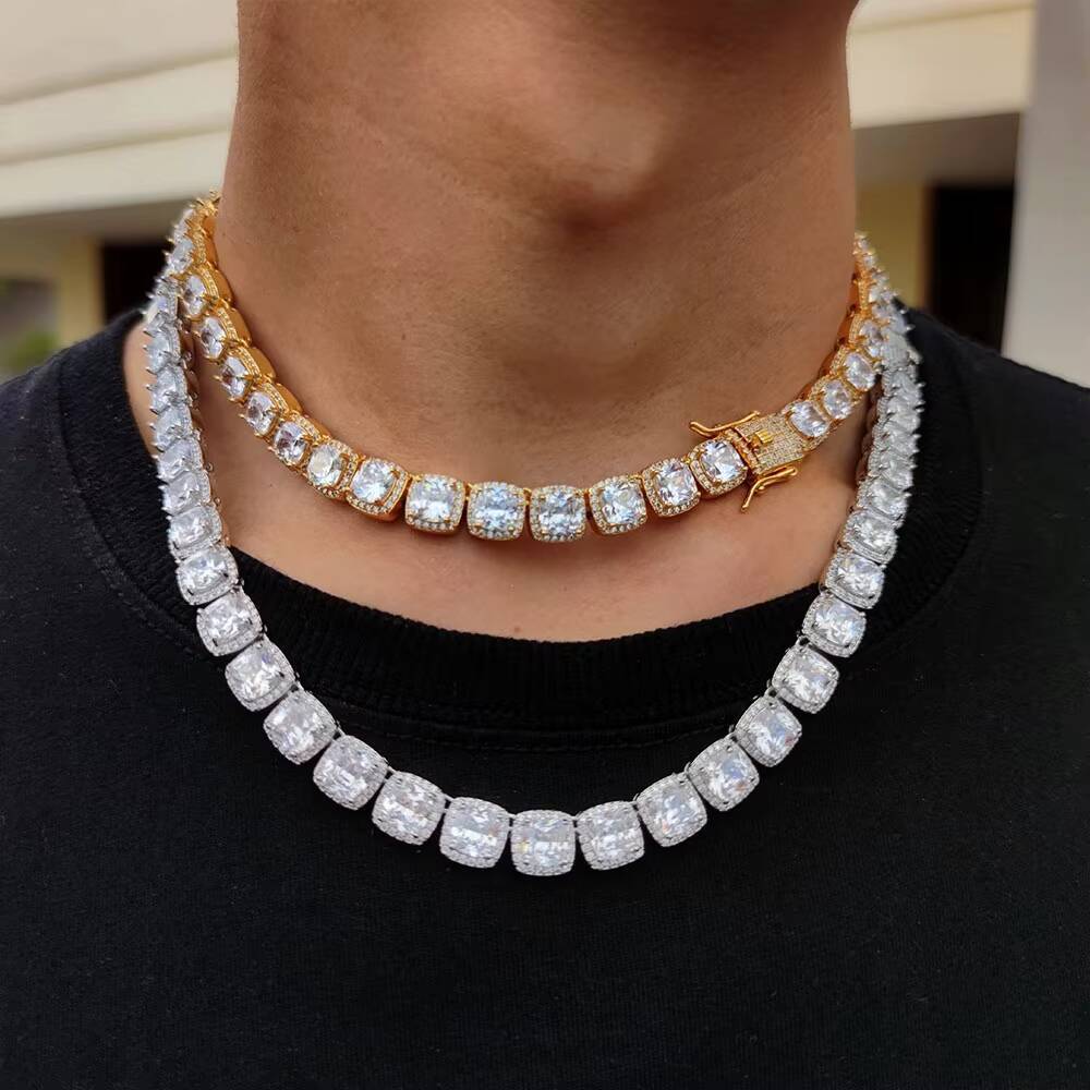 Moissanite Hip Hop Men Necklace Jewelry Diamond Choker Zircon Tennis Chain Iced Out Necklace
