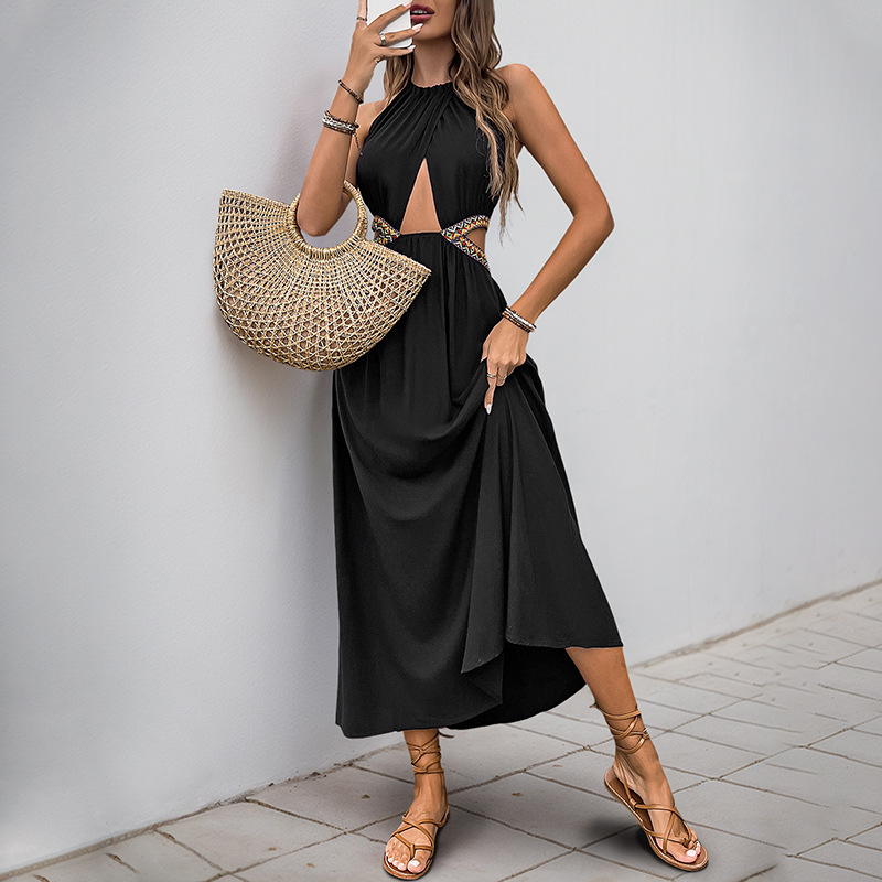 G415Leisure Vacation Dress with Unique Ribbon Embellishment and Ethnic Theme