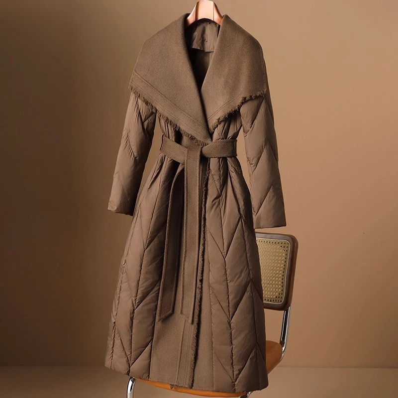 White Duck Down Coat Wool Patchwork Down Jacket for Women Autumn Winter Fashion Style Long Puffer Jacket Lady Feather 251107 - view 3