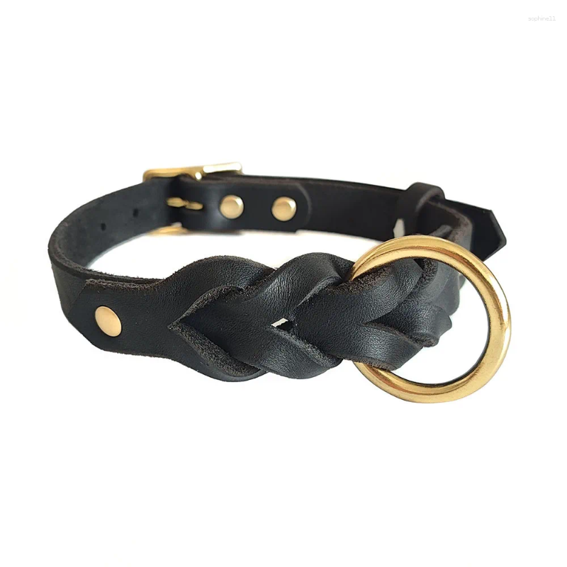 Update Classic Heavy Duty Dog Collars Braided Genuine Leather Collar With Tough Waterproof & Rust-Proof Brass Hardware Black Brown
