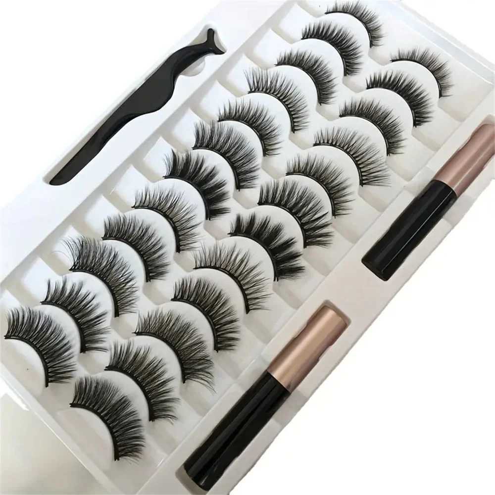 12 pairs of magnetic false eyelash sets with eyeliner natural makeup effect reusable curling magnetic eyelash setsT251117