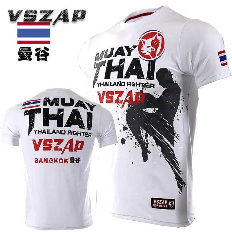 Mens Muay Thai Sports T-shirt Running T-shirt Mens Gym Fitness MMA Training Shirt Sportswear Boxing Quick Dry W250417