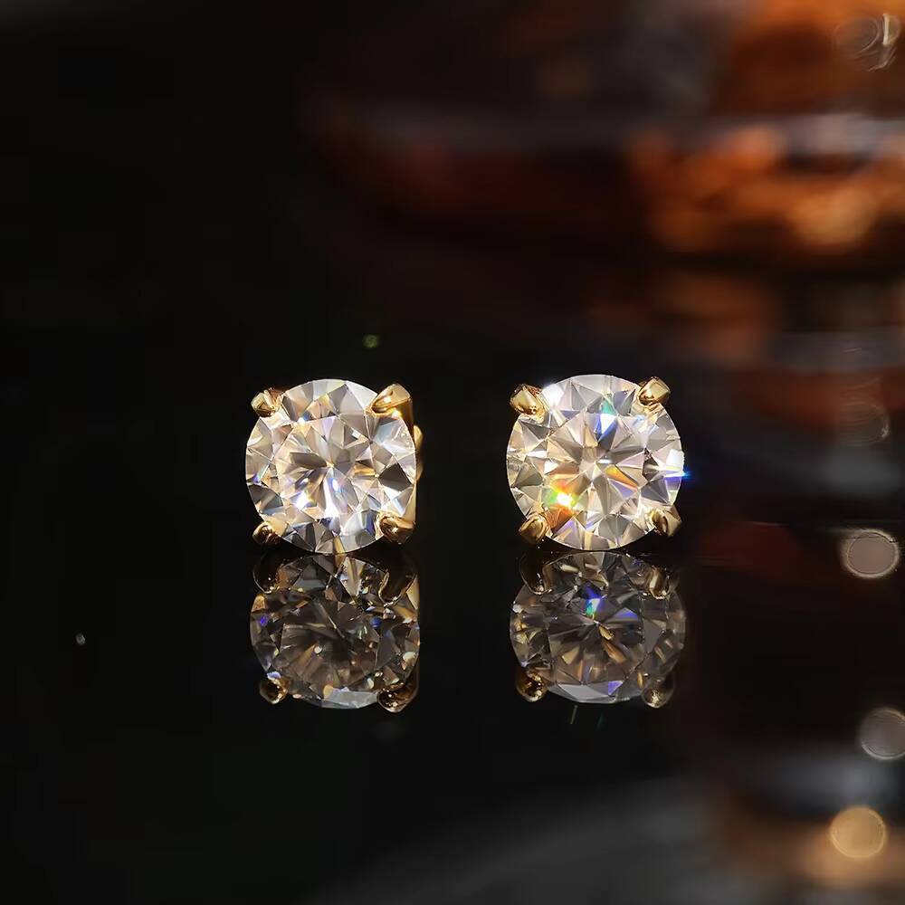 18K Gold Plated Sterling Silver VVS Moissanite Simulated Diamond Stud Earrings for Women