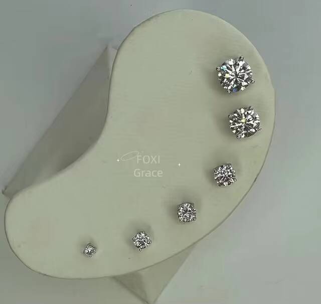 S925 Silver Earring Moissanite VVVS Single Diamond Classic Silver4mm 5MM 6MM Round Brilliant Cut Screwback Stud Earrings