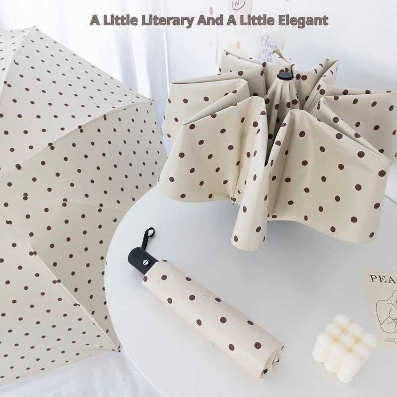 Automatic Folding Polka Dots Umbrella Black Glue Simple UV Protection Sun Rain Outdoor Travel Daily Commute Lightweight Portable C251117