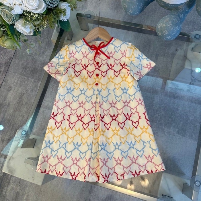 Baby Girl dress Spring Summer Children's jacquard short sleeve dress lapel girl skirt Children's party dress clothing size 100cm-160cm A5