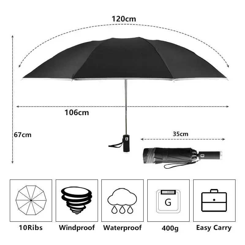Windproof Automatic Umbrella With LED Flashlight Reflective Stripe Reverse Light Umbrellas Rain Men Women Large Folding Parasol C251117