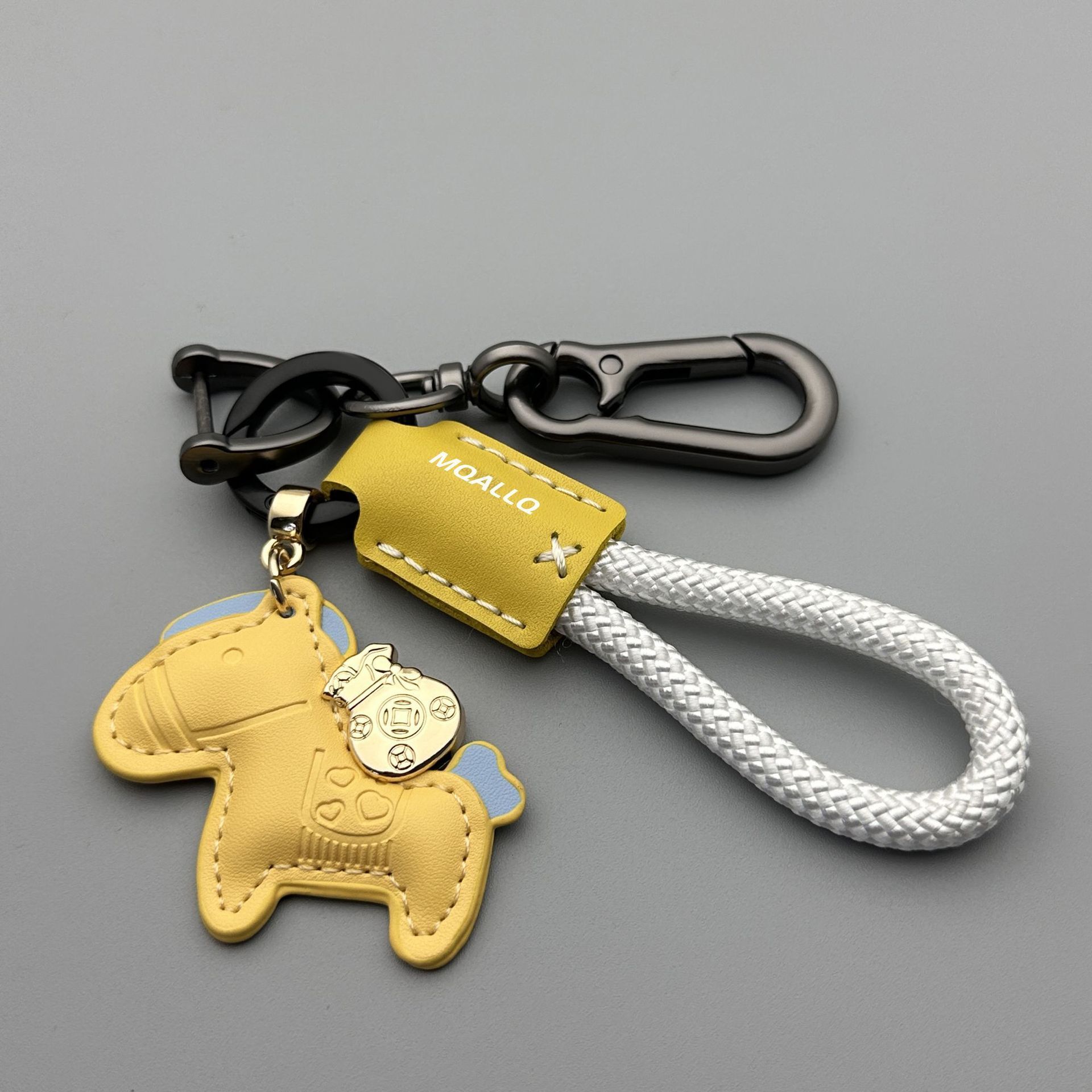 Get Rich Quickly Handmade Woven Rope Car Pendant Cartoon Cute Couple Keychain Key Tag Leather