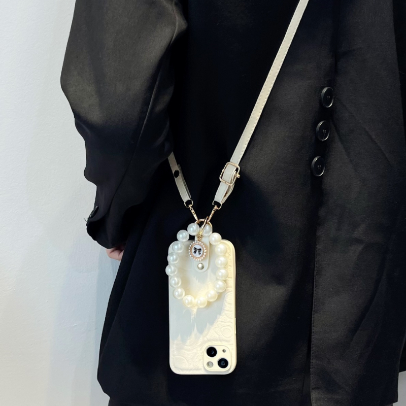 Pearl Hand Chain Camellia Phone Case Compatible iPhone 17 Pro Max Crossbody Lanyard Case iPhone 16/15 Pro