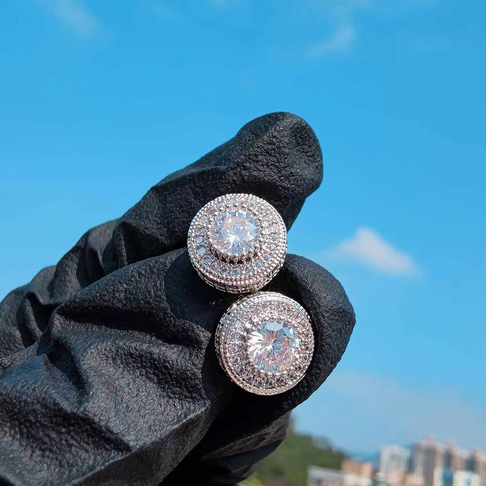 Moissanite Wholesale Fine Jewelry Earrings for Men Hip Hop Style Bling Gold Plated Round CZ Zircon Diamond Stud Earrings