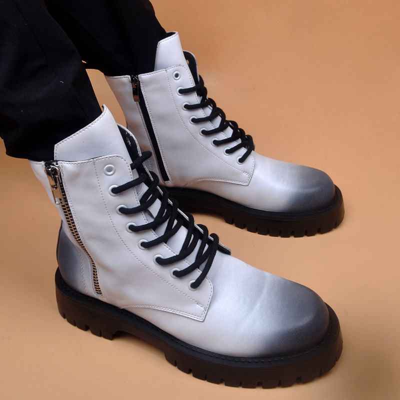italian mens fashion punk nightclub dress boots black white shoes handsome cowboy platform boot New high top