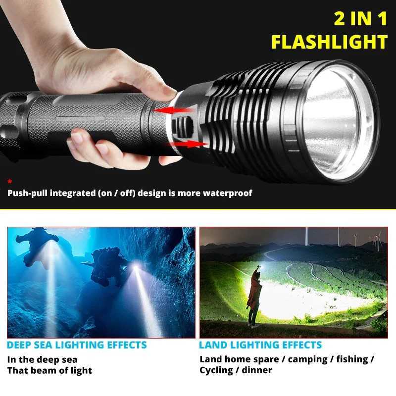 Super Bright XHP702 Diving Flashlight IPX8 Highest Waterproof Rating Professional Dive Light Powered By 26650 Battery Hand Rope M251117