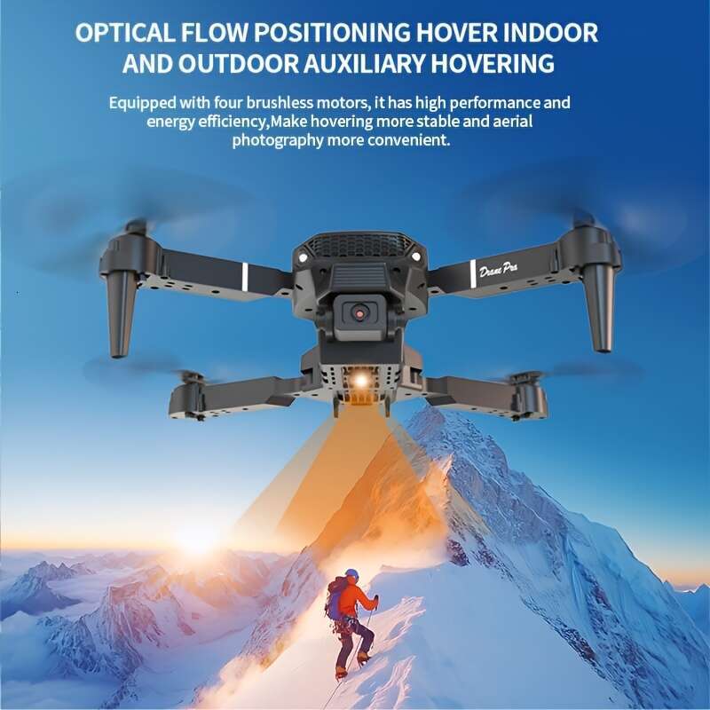 NEW E Foldable Quadcopter Drone Visual Remote Control With Display Screen Dual Cameras Two Batteries Brushless Motor Obstacle Avoidance LED Lights