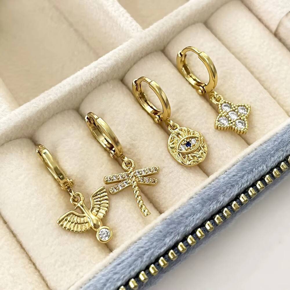 Classic 18K Gold Plated Small White CZ Hoop Earrings Clover 925 Sterling Silver Jewelry Cubic Zirconia Huggie Earrings for Women