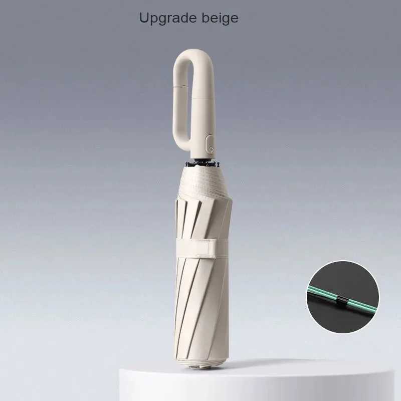 Outdoor Carabiner Windproof Umbrella Auto-fold reinforced frame attachable to bags wind UV protection C251117