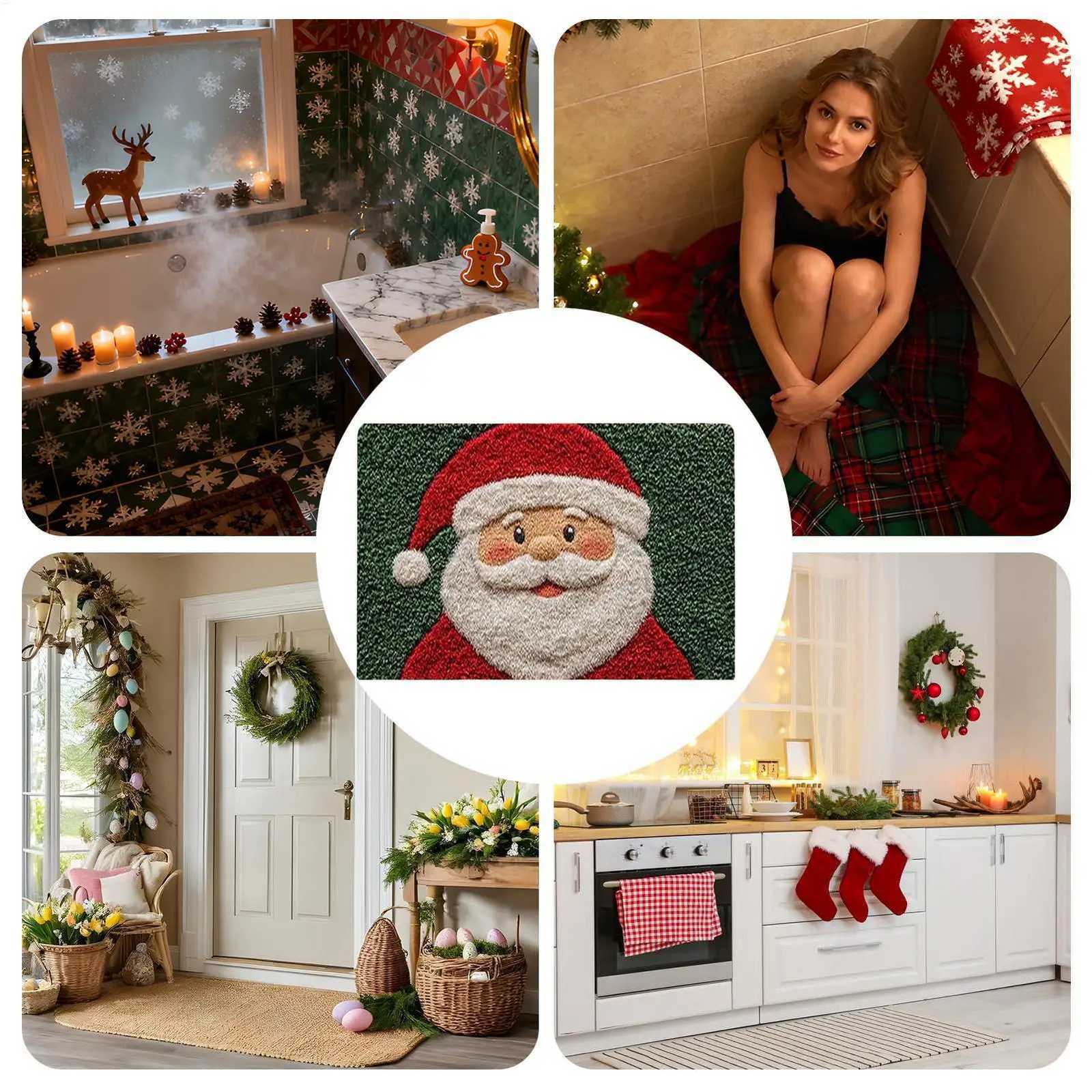 Christmas Bath Mat 80x50cm Santa Claus Anti-slip Dry Fast Washable Bathroom Rug for Home Kitchen Living Room Decor Xmas GiftM251117