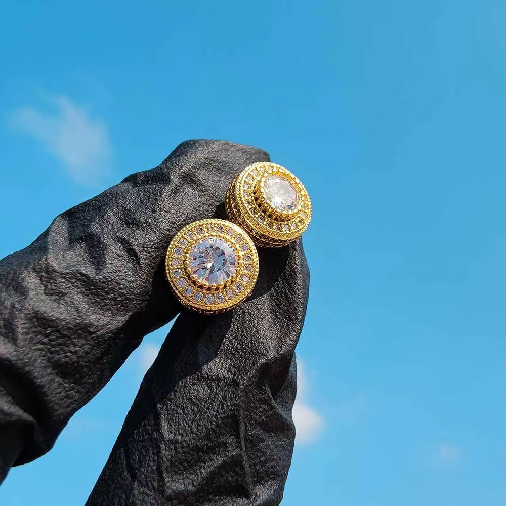 Moissanite Wholesale Fine Jewelry Earrings for Men Hip Hop Style Bling Gold Plated Round CZ Zircon Diamond Stud Earrings