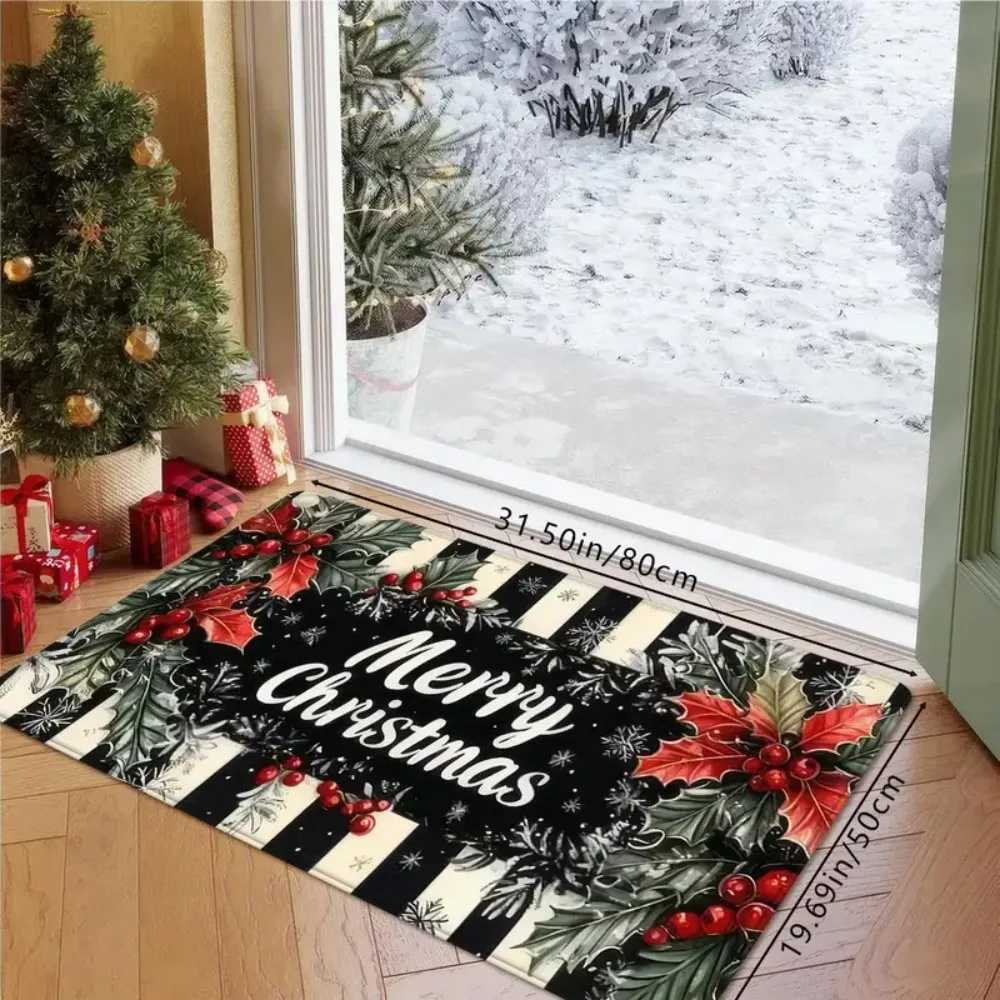 1 pcs Black and White Striped Christmas Floor Mat Non-Slip PVC Bottom Soft Absorbent Home Doormat for Porch Holiday Home DecorM251117