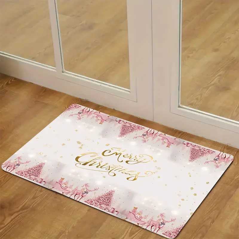 VIKAMA Pink Christmas Doormat - Minimalist Anti-Slip Snowflake Design Suitable for Indoor/Outdoor Entryway Bathroom DecorM251117