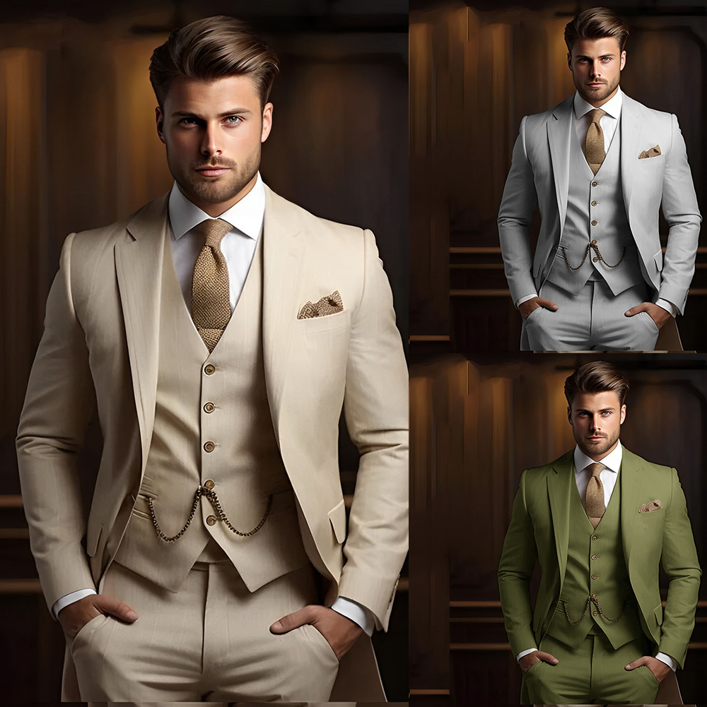 Men's Formal 3-Piece Suit with Jacket, Pants & Vest for Weddings and Parties Custom Fit XS to 5XL