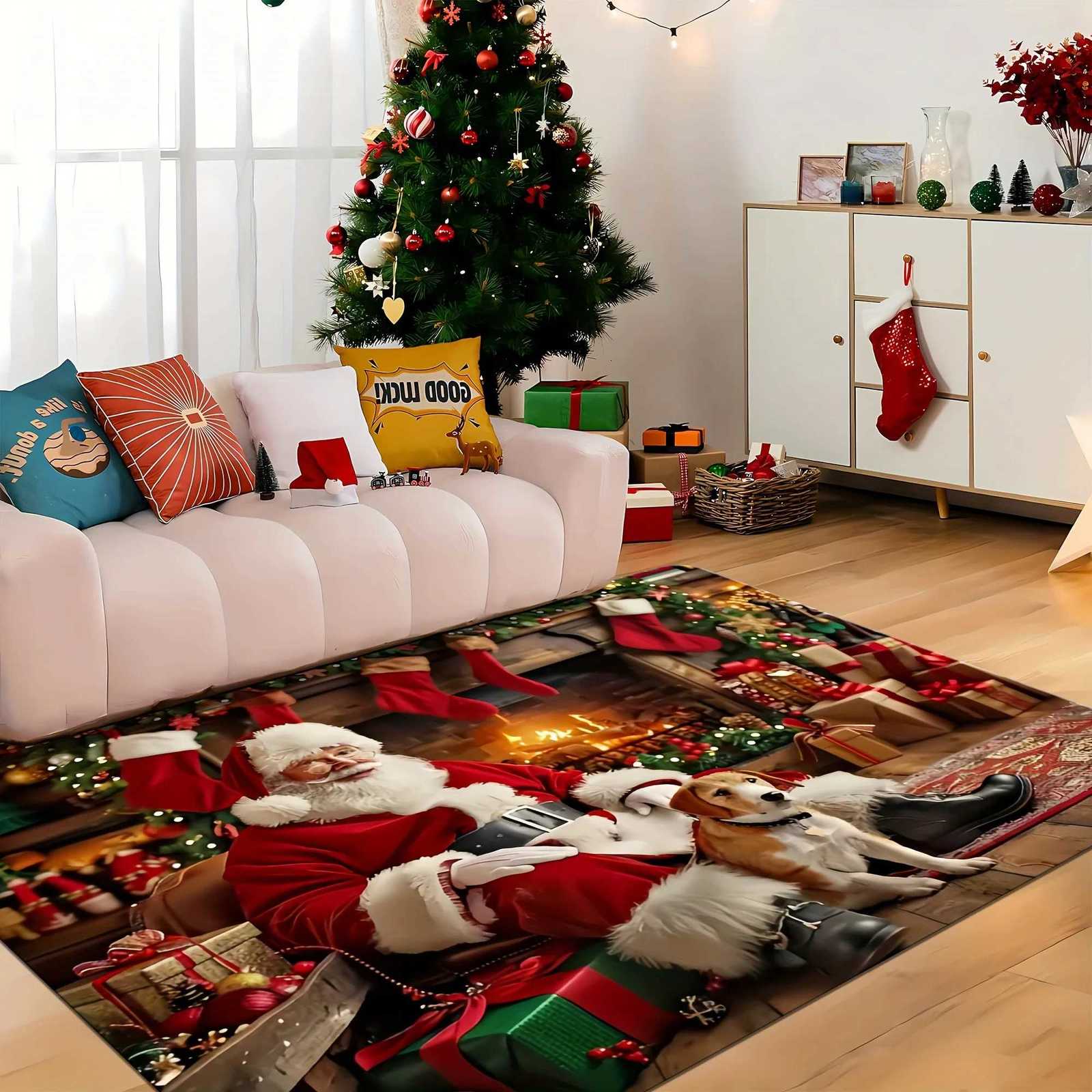 Santa Claus Christmas Doormat High-Density Flannel Washable Non-Slip Rug for Indoor Outdoor Multi-Room Holiday DecorM251117