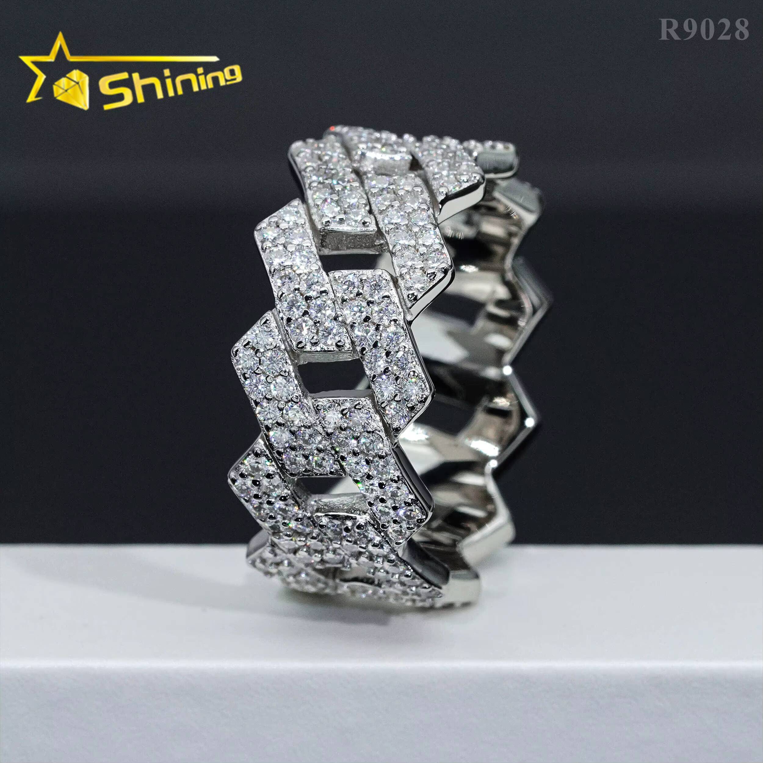 D Color VVS Moissanite Diamond Fine Jewelry Luxury 925 Sterling Silver Cuban Hip Hop Iced Out Custom Moissanite Ring