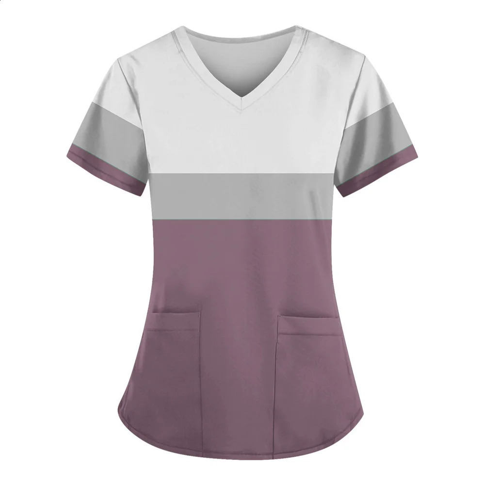 Scrubs for Women Trendy Nursing Workwear Summer Short Sleeve V Neck Uniforms Cute Casual Scrub Tops with Pockets 2025 250415