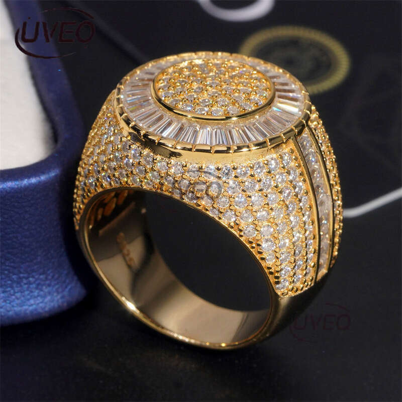 Jewelry 925 VVS Gold Iced Out Moissanite Ring Moissanite Diamond Hip Hop Pass Dias Tester Fashion