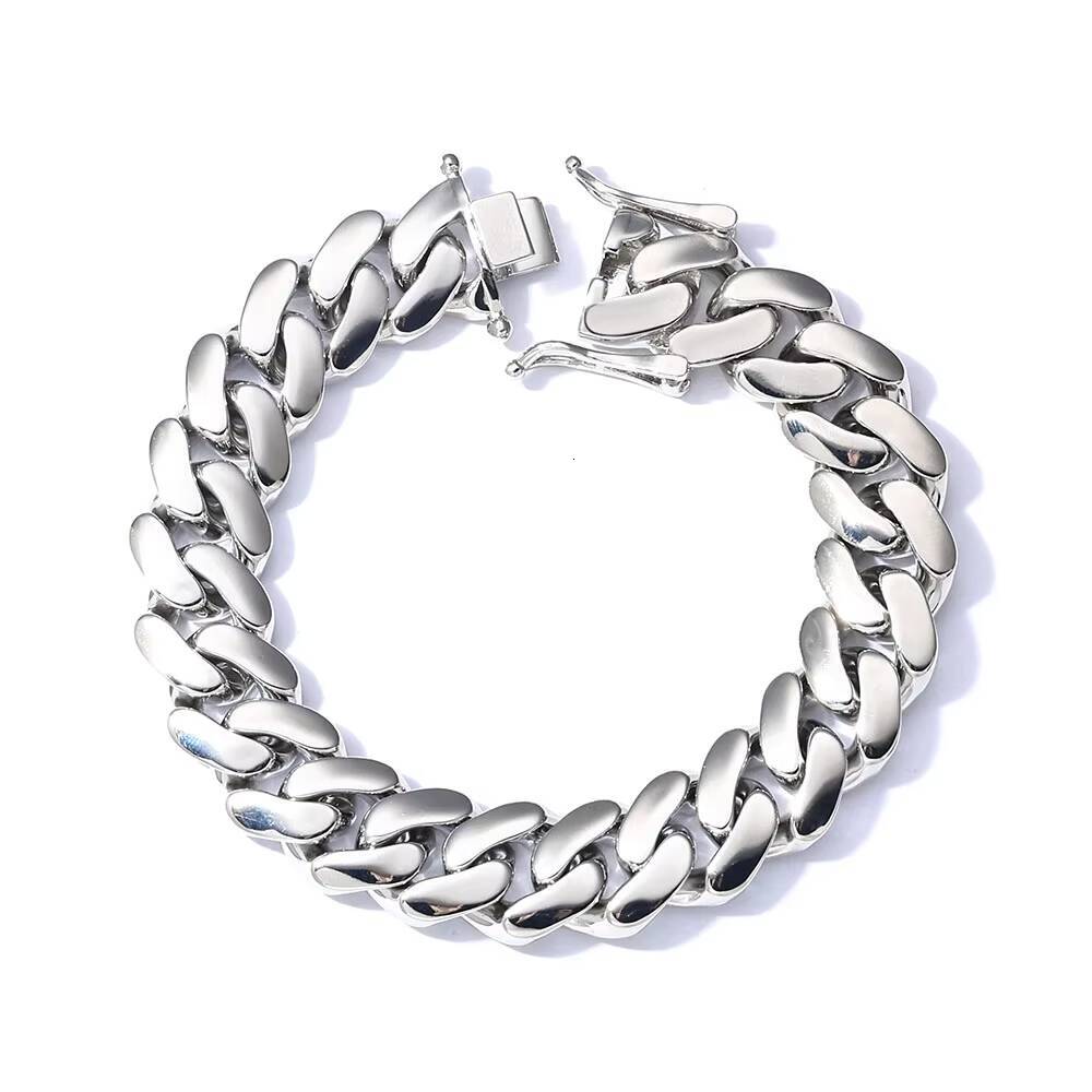 Moissanite Customizable White Gold Plated Cuban Chain Bracelet Hip Hop Jewelry Smooth Cuban Link Chain for Women Gift Party