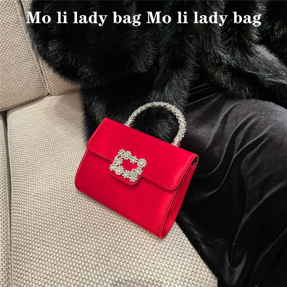 2025 New Model RV Silk Buckle Single Shoulder Crossbody Evening Small Square Socialite Inlaid Rhinestone Fashion Women's Bag