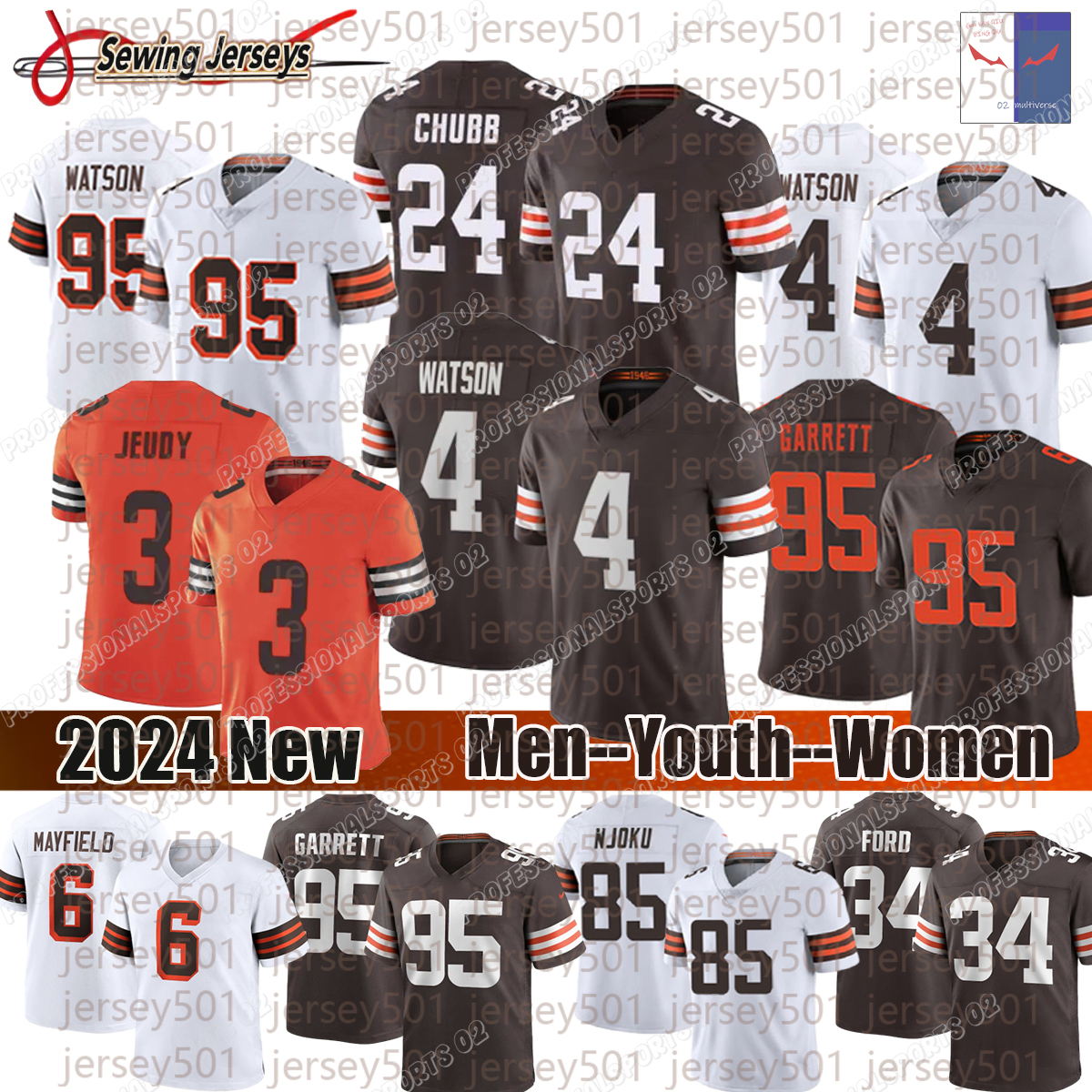 95 Myles Garrett Jersey 4 Deshaun Watson Jersey Brown jersey 3 Jerry Jeudy Jeremiah OwusuKoramoah Jerome Ford Amari Cooper Elijah Moore David Njoku De
