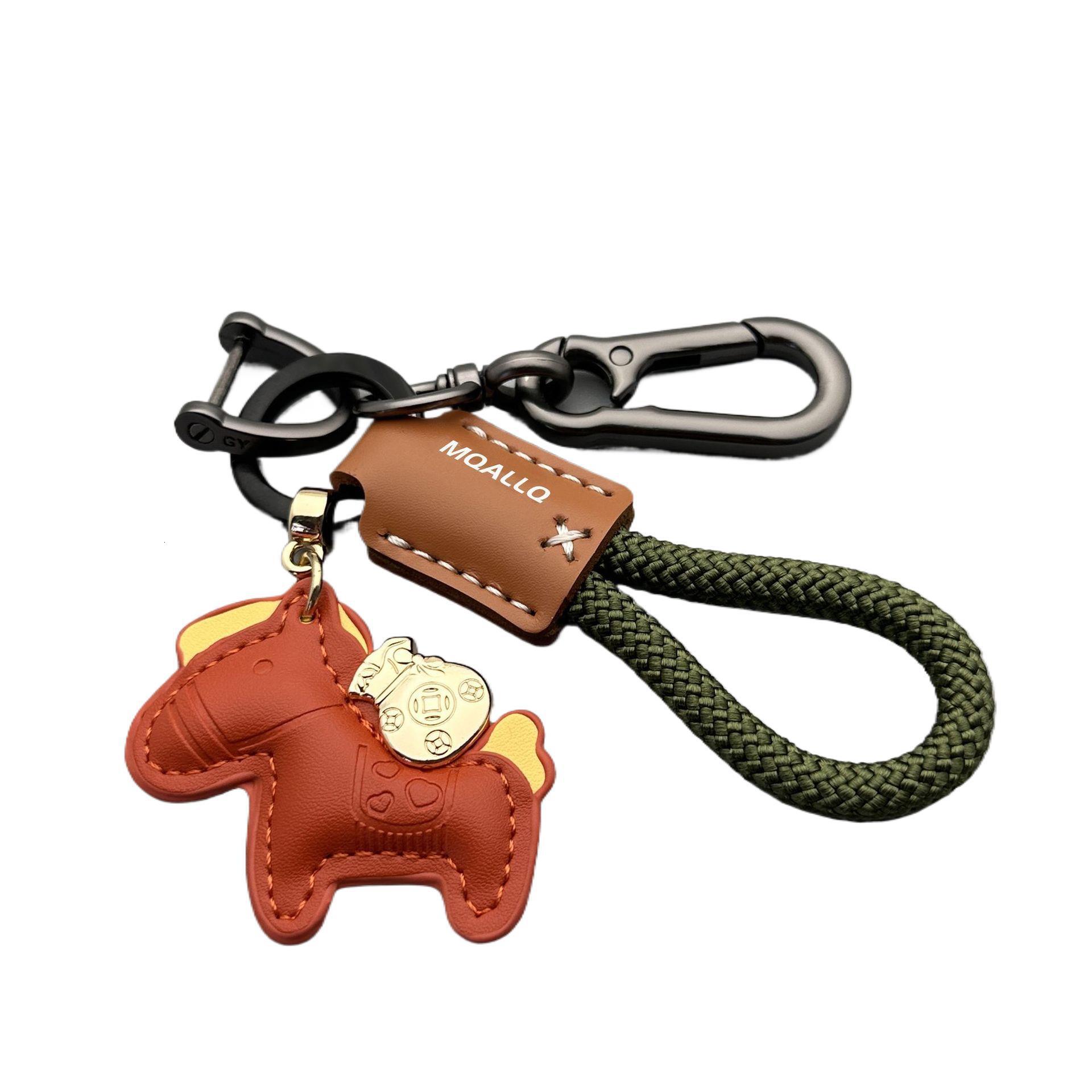 Get Rich Quickly Handmade Woven Rope Car Pendant Cartoon Cute Couple Keychain Key Tag Leather