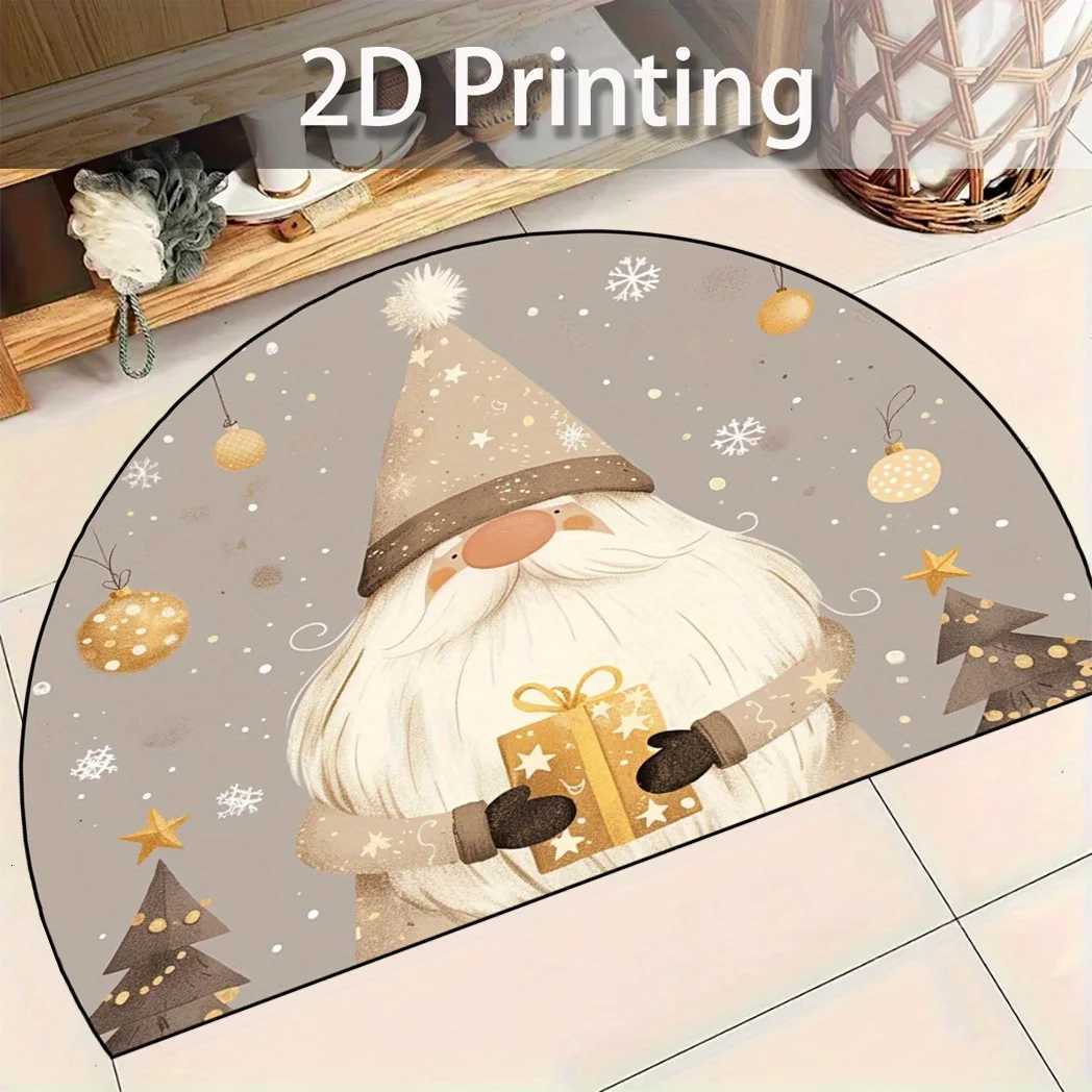 VIKAMA Santa Claus Carpet Christmas Decoration Half Round Door Mat Entrance Carpet Easy to Maintain Home DecorationM251117